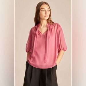 Rebecca Taylor Top Women’s XS 100% Silk Silk Bow Blouse Pink